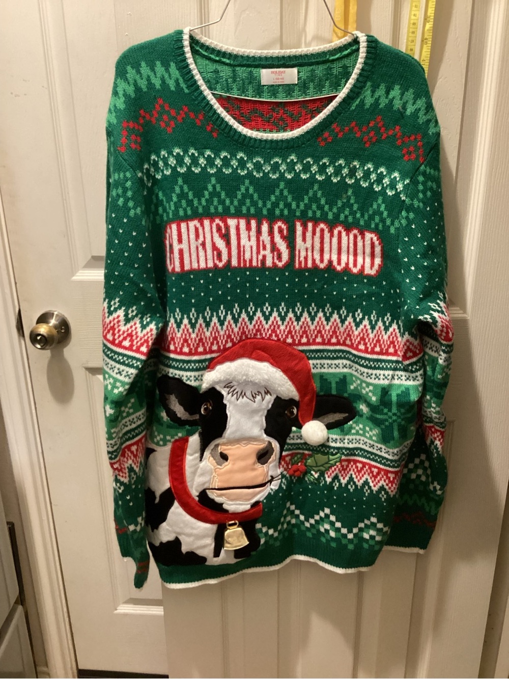 Festive 'Christmas Moo'd Cow Knit Sweater - Green & Red